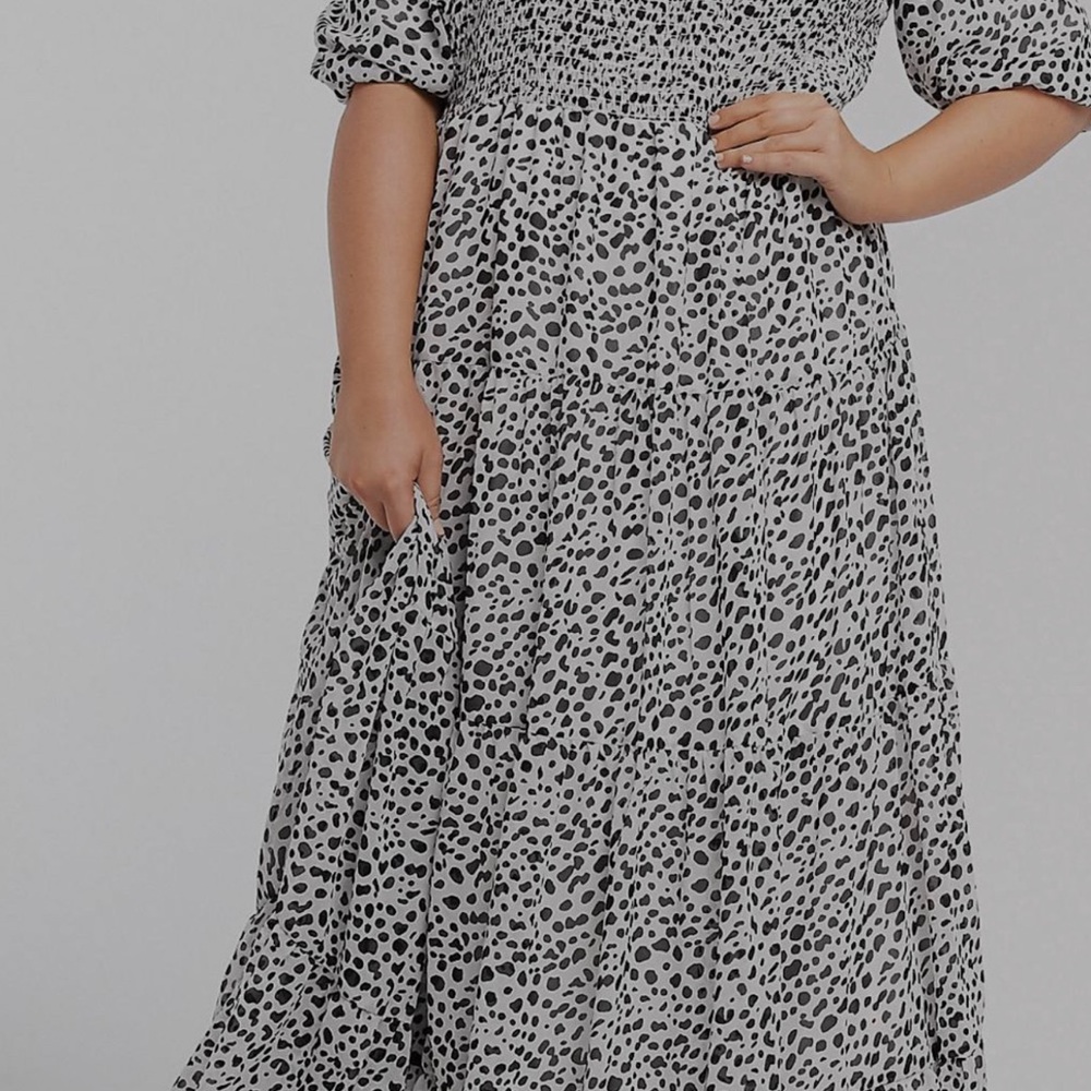 ASOS Curve Black and White Maxi Sundress with Puff Sleeves